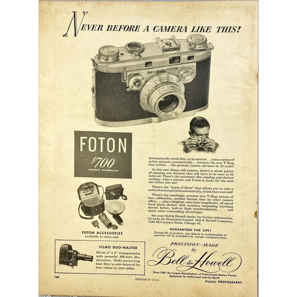 Bell & Howell Futon 35mm Camera "Never Before a Camera Like This!" Print Ad 1949 - Picture 1 of 3